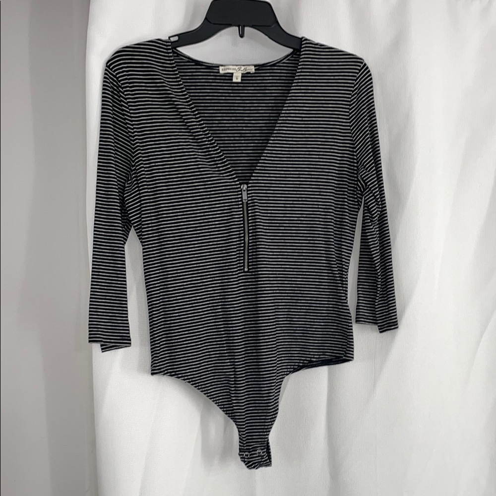 Express Black and White Striped long sleeve bodysuit Top